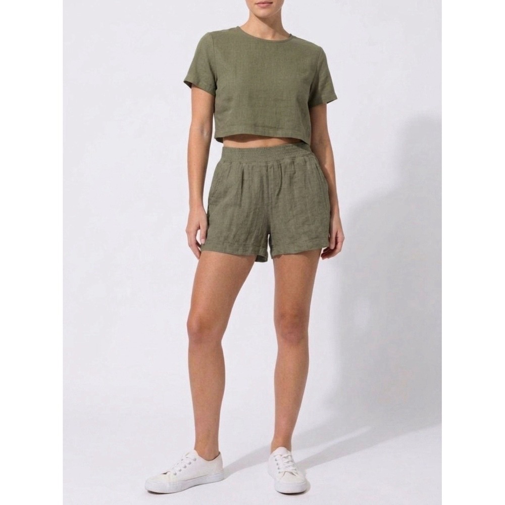 Briggs Women's Linen Blend Short Green Pockets Lagenlook Sz XL